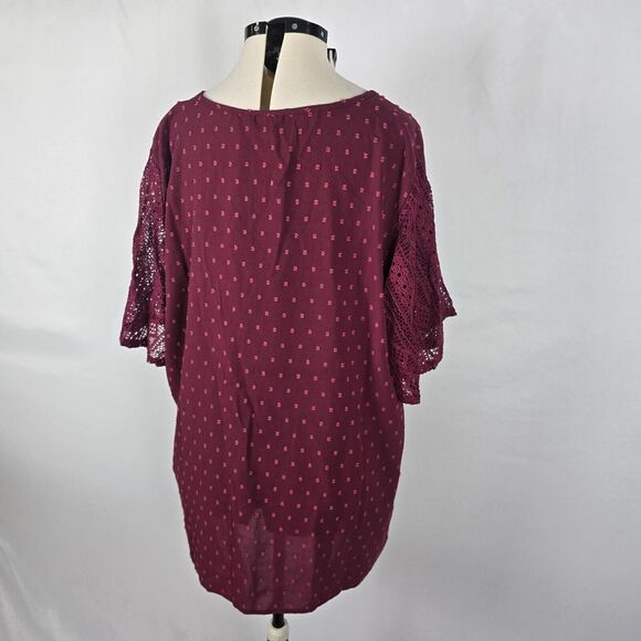 Bloomchic Blouse Women's 3X Purple Fabric Polka Dot Lace Short Sleeve Blouse NWT - Picture 9 of 14